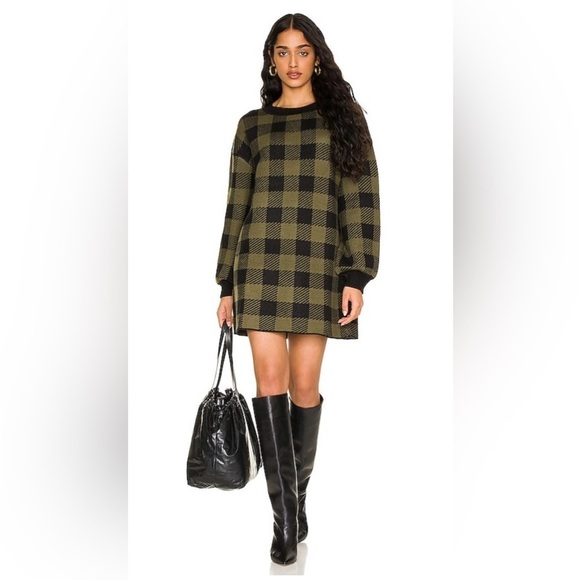 LPA Floyd Sweater Dress in Green & Black Wool‎ Size Small - Picture 1 of 6